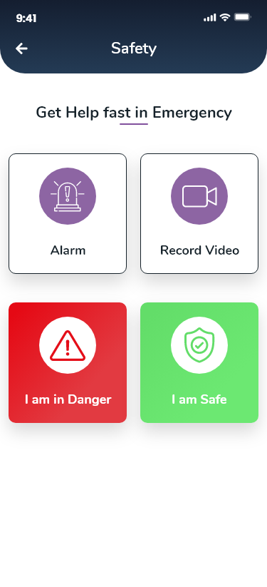 A close-up of the safety phone app with icons